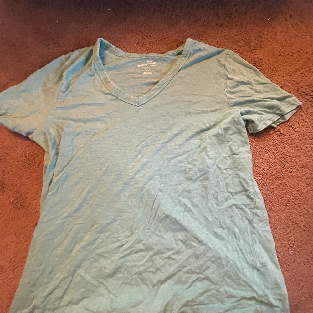 Green Fitted Short Sleeve V-Neck T-Shirt